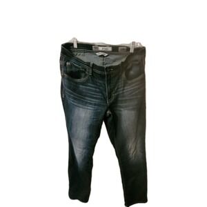 BKE Mens Jeans Ryan Straight Leg 33R Blue Denim Embroidered